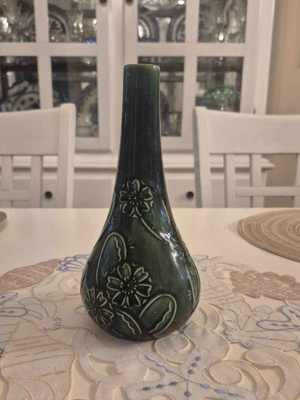 Drostdy Emerald Green Cactus Flower Pottery Vase C1850 8.5" tall